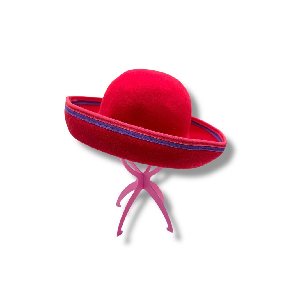 Georgi Vintage‎ Wool Felt Hat Women's Red Upturned Brim Purple Trim USA NEW